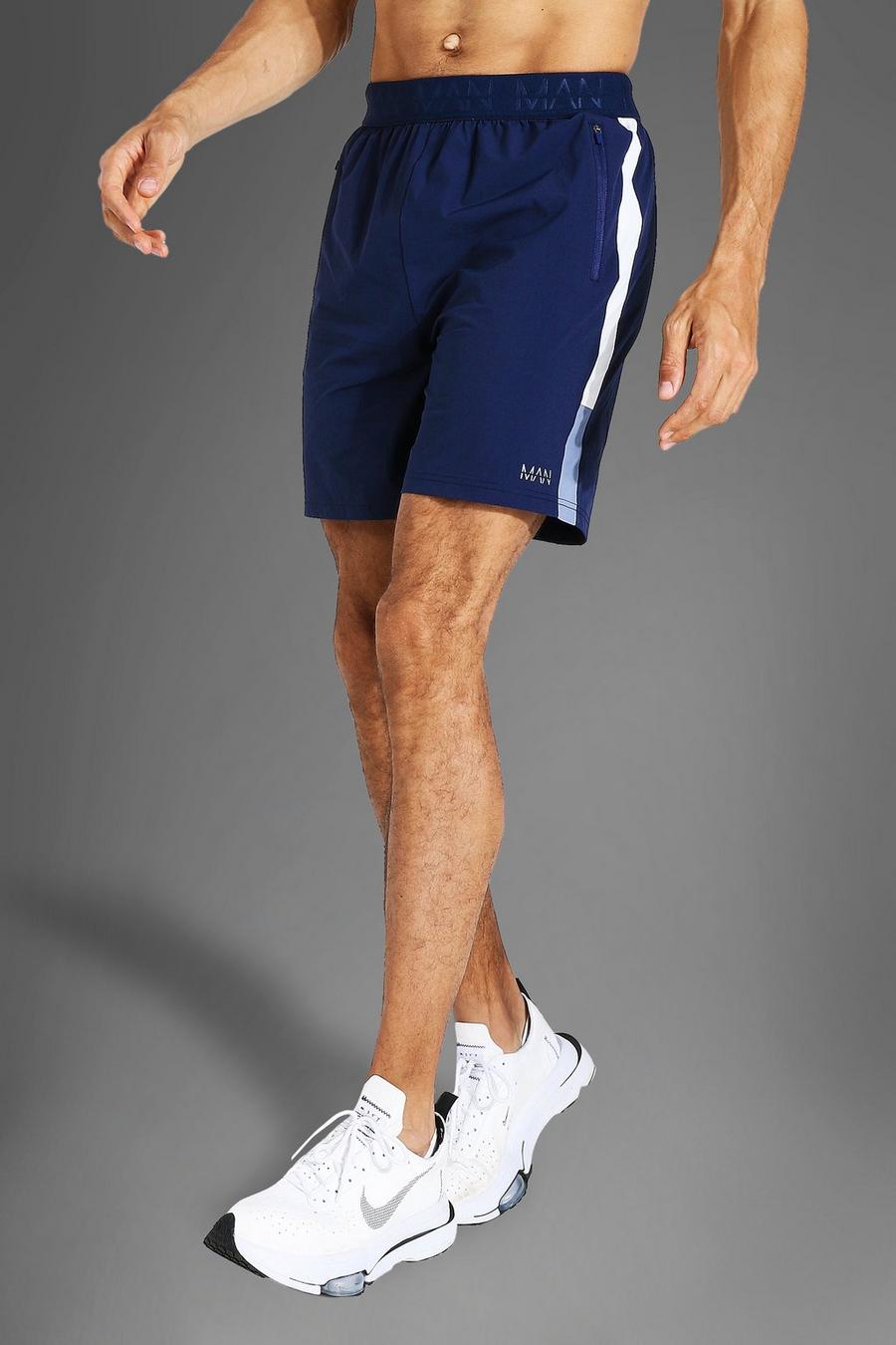 Navy Tall Lichte Man Active Shorts Met Zijpaneel image number 1