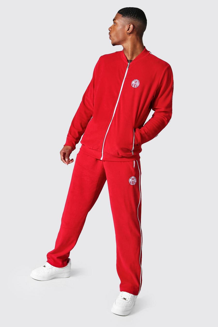 Red Man Velour Bomber Tracksuit With Piping image number 1
