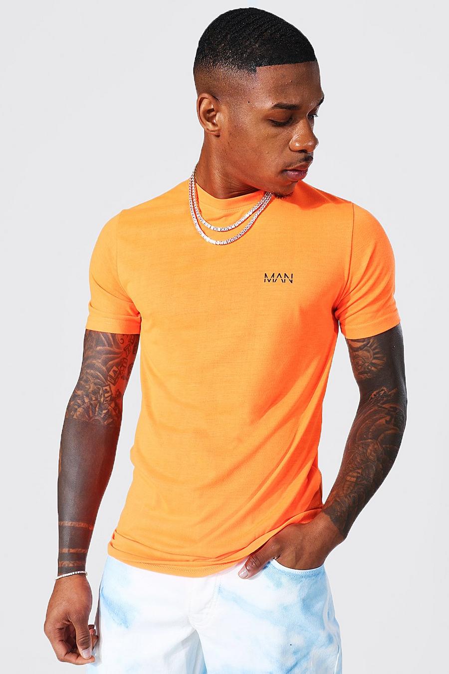 Neon-orange Original Man Muscle Fit T-Shirt Met Crewneck image number 1