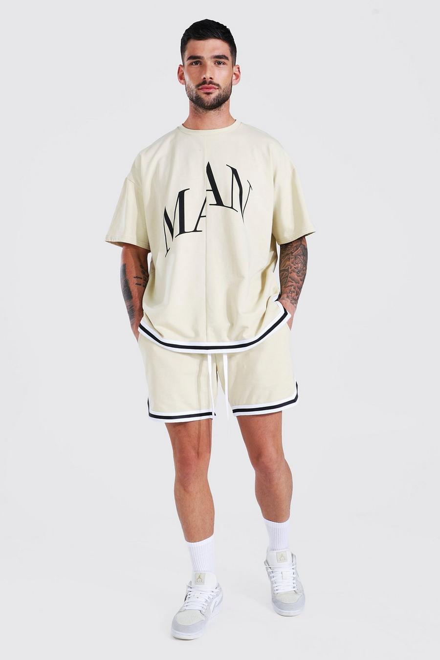 Sand Oversized Man Tape T-Shirt and Basketball image number 1