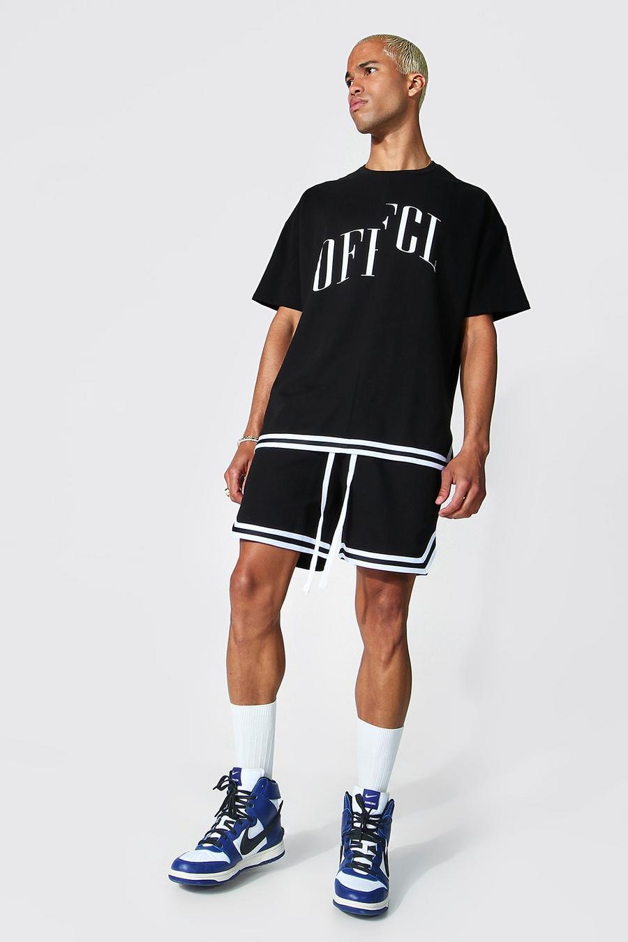 Black Oversized Offcl T-Shirt And Basketball Short image number 1