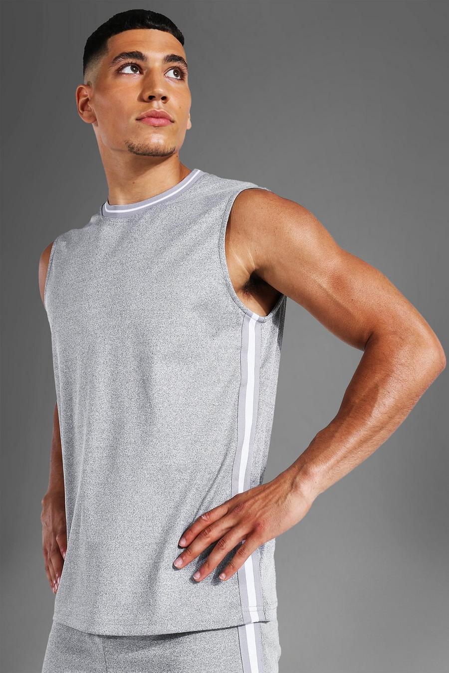 Grey marl Man Active Gym Rib Collar Tank image number 1