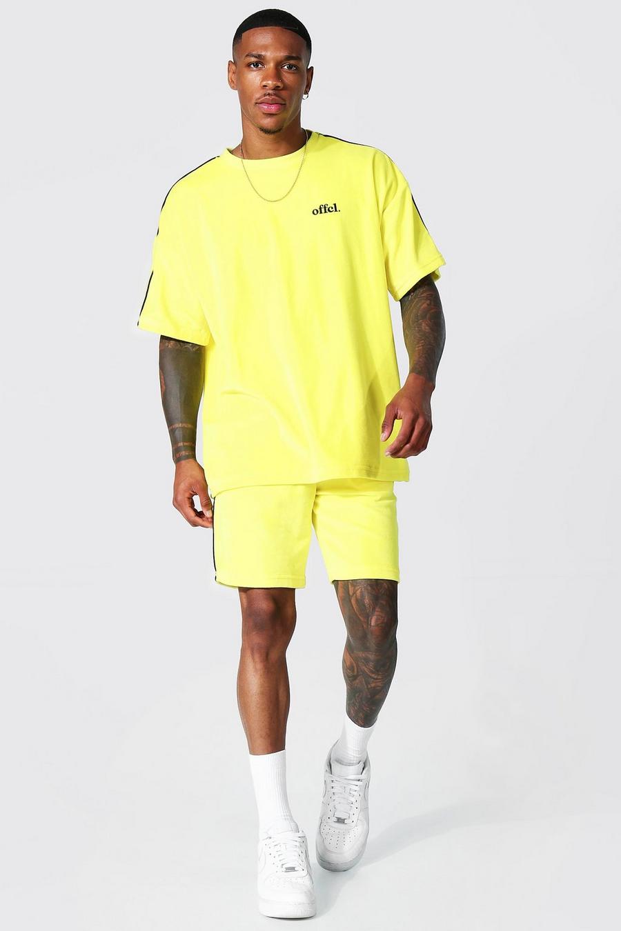 T-shirt oversize style velours et short Offcl, Yellow image number 1
