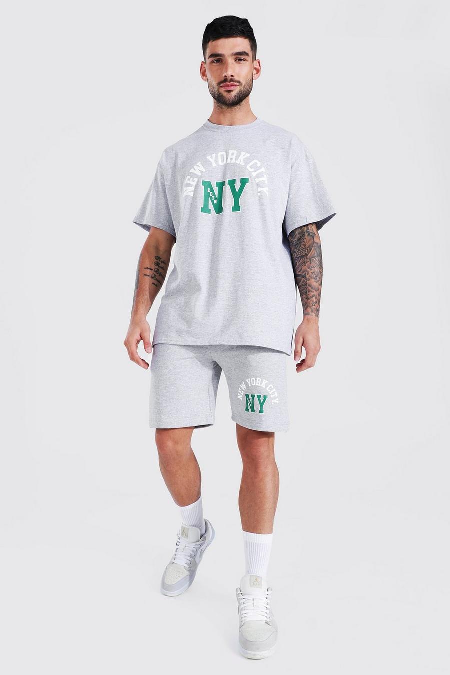 Grey marl NY Oversize t-shirt och shorts image number 1