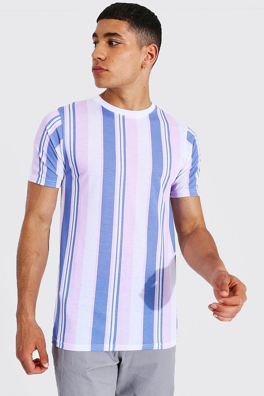 Lilac Slim Fit Vertical Stripe Crew Neck T-shirt image number 1