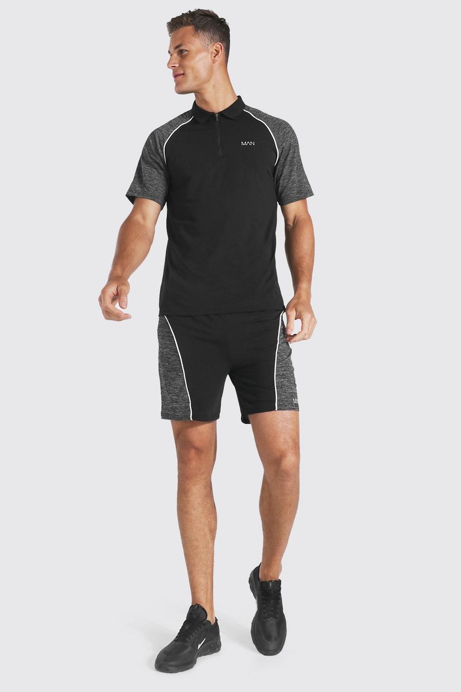 Black Tall Man Active Gym Contrast Polo & Short Set image number 1