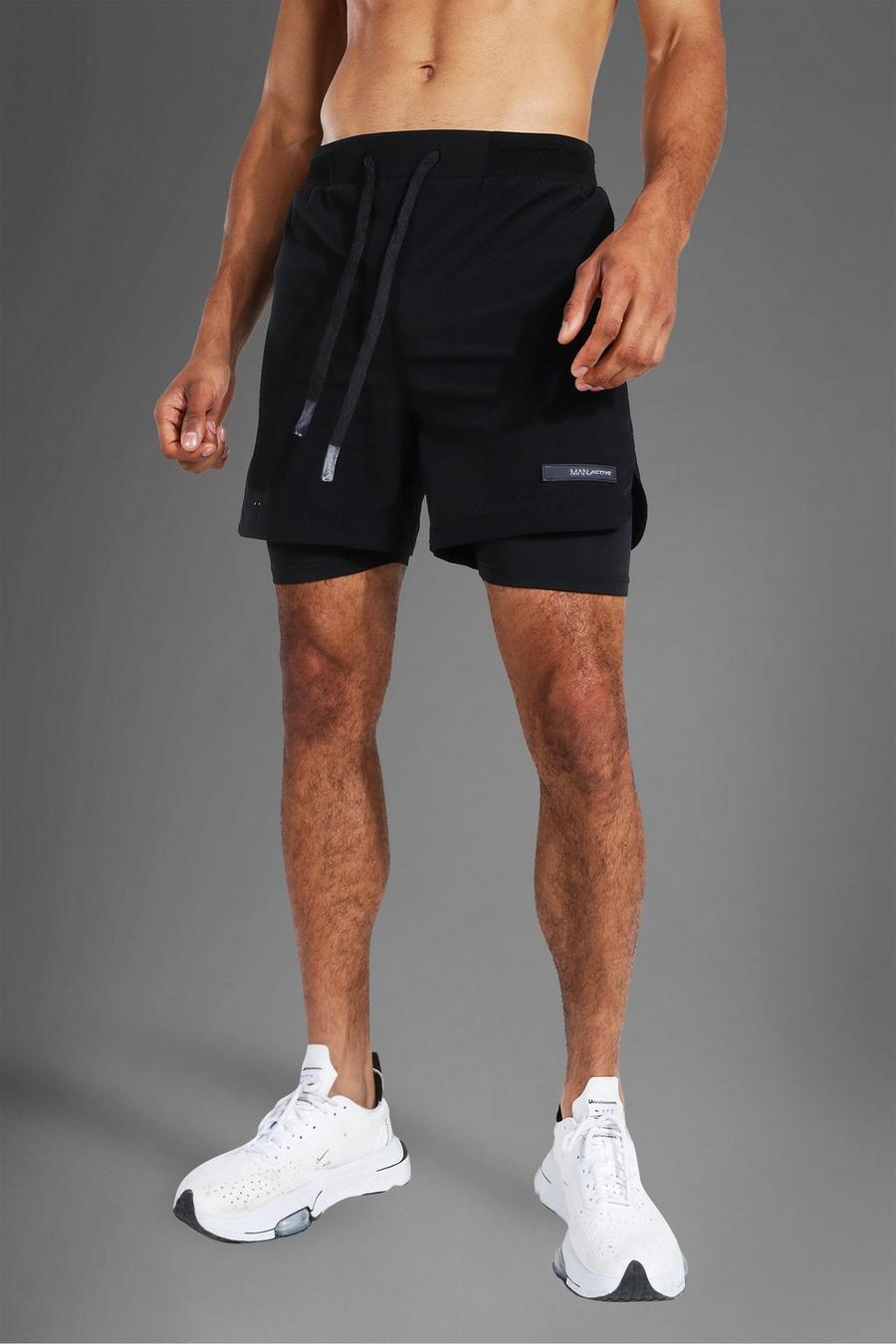 Pantaloncini Man Active 2 in 1 in nylon goffrato, Nero image number 1