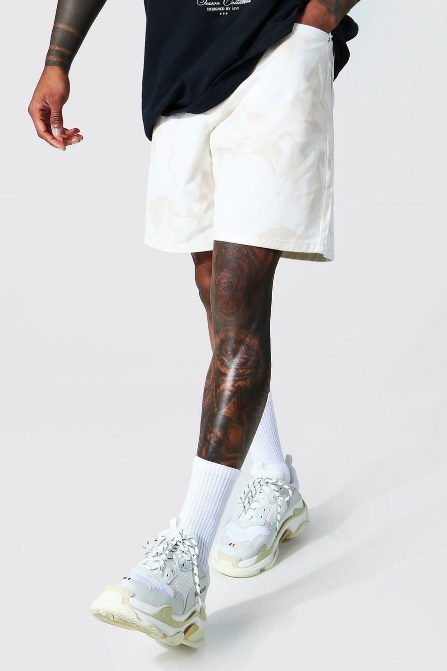 Stone beige Slitna jeansshorts med blekt effekt och ledig passform image number 1