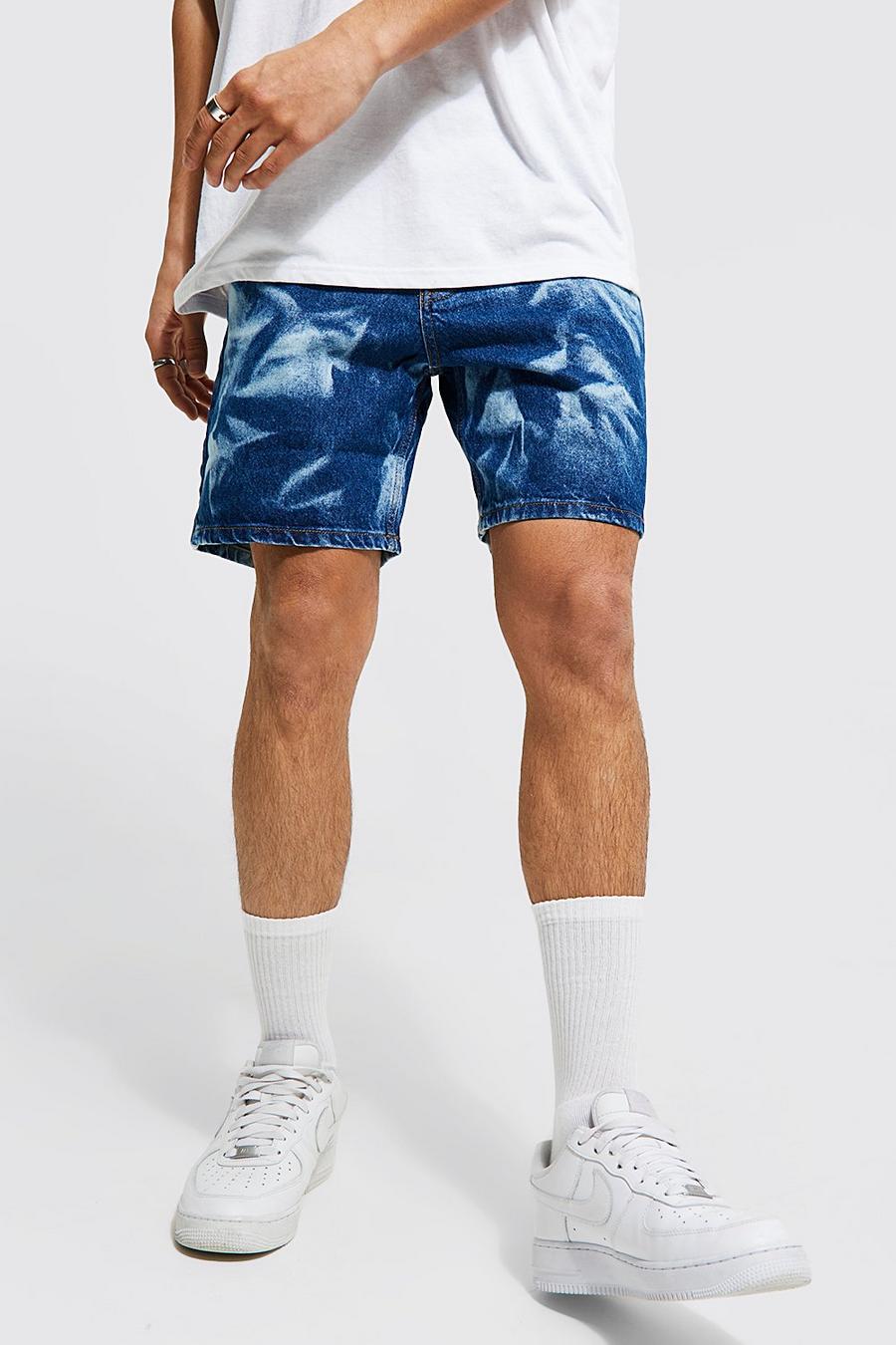 Mid blue Relaxed Fit Ripple Bleach Jean Short image number 1