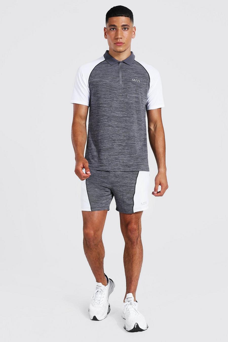 Man Active Kontrast Poloshirt und Shorts, Grey image number 1