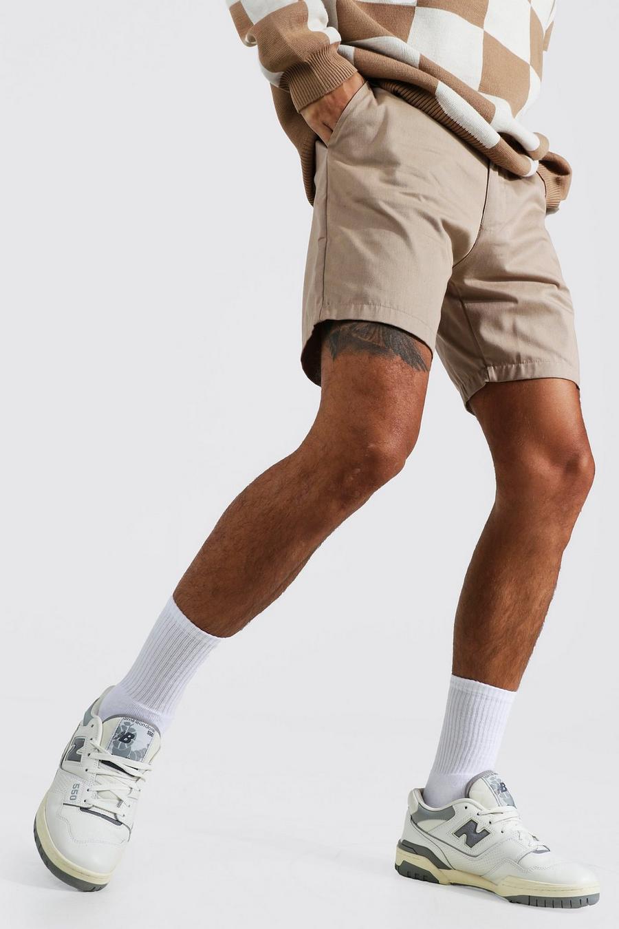 Beige Slim Chino Short With Man Rubber Badge image number 1