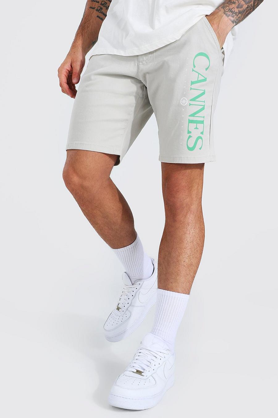 Ecru Skinny Fit Chino Short With City Print image number 1