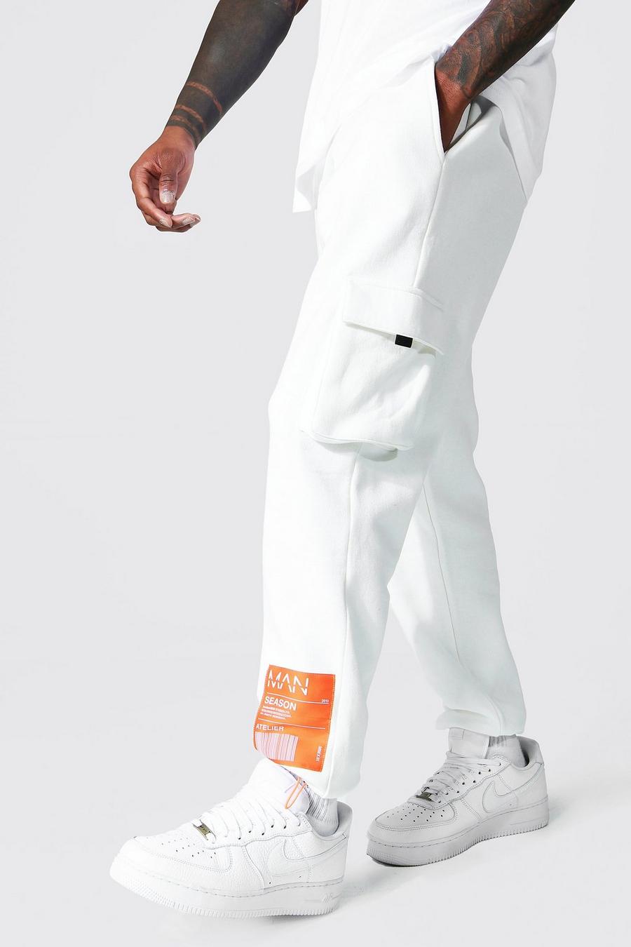 White Regular Fit Cargo Joggers With Woven Label image number 1