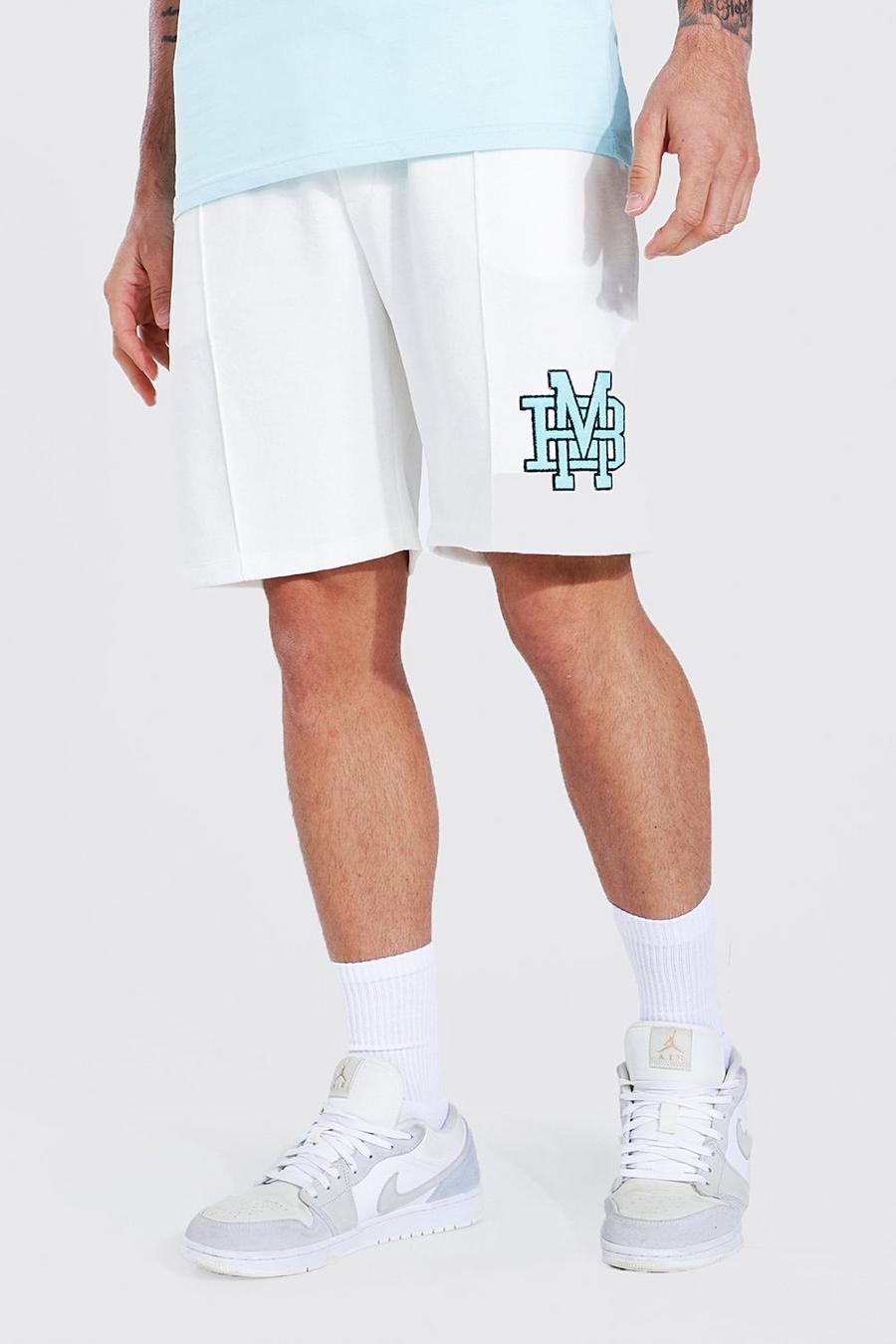 White Regular Fit Velour Man Badge Shorts image number 1