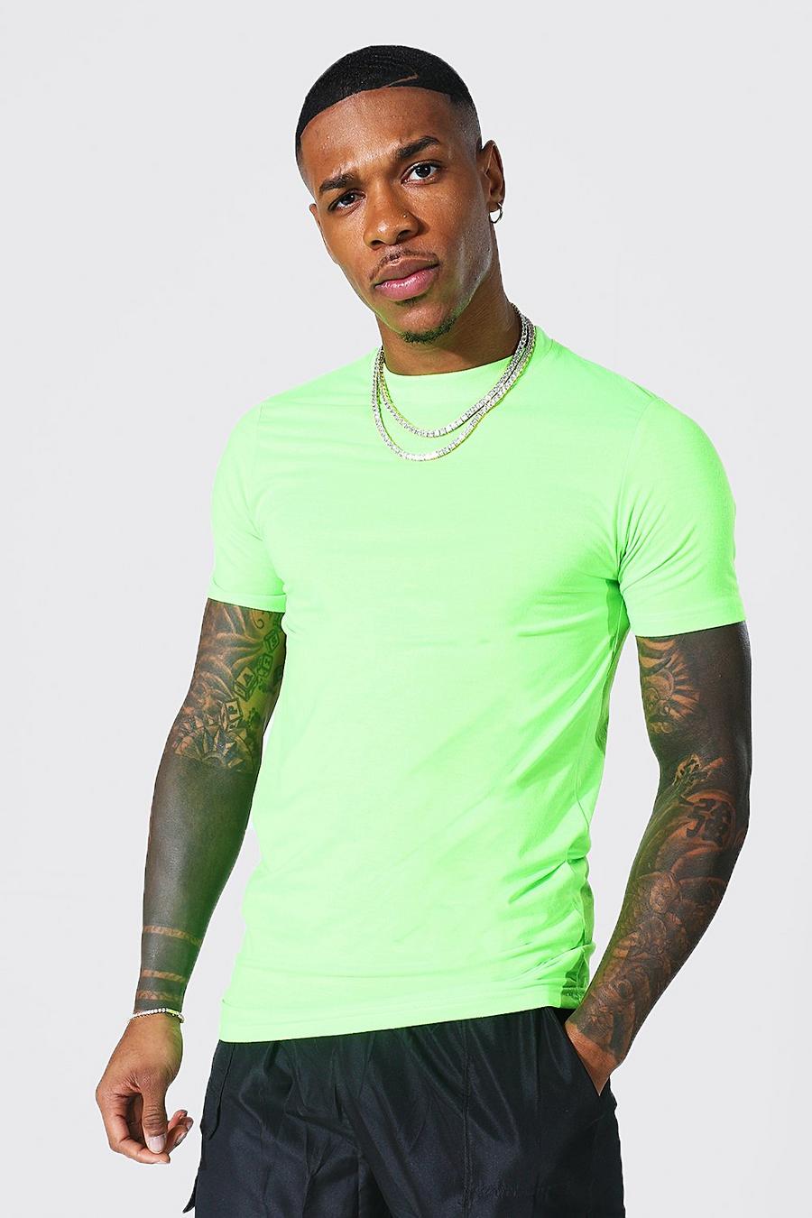 Neon-green Muscle Fit T-Shirt Met Crewneck image number 1
