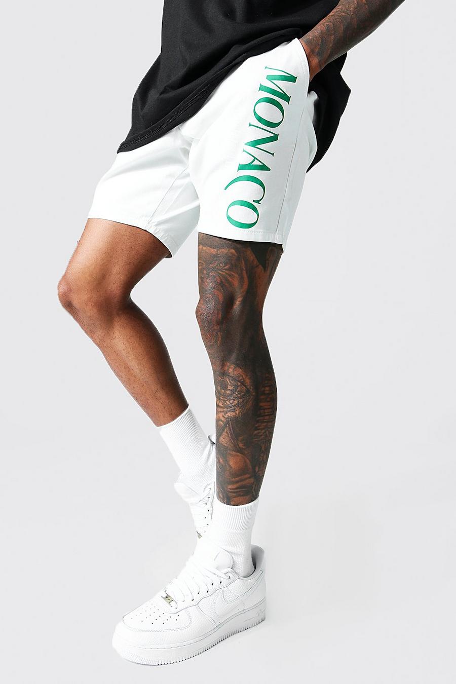 White Slim Fit Chino Short With City Print image number 1