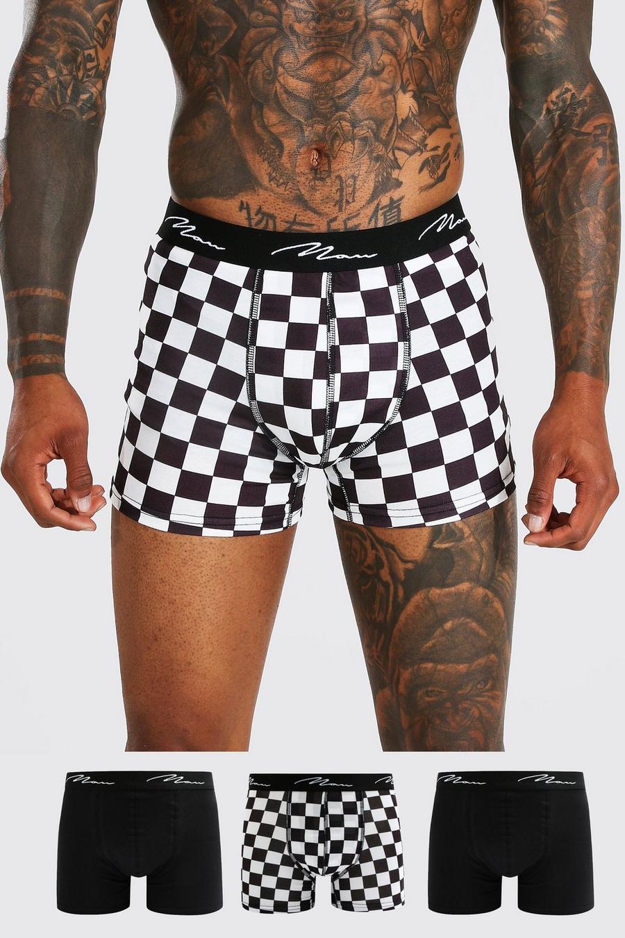 Black 3 Pack Man Checkerboard Print Classic Trunks image number 1