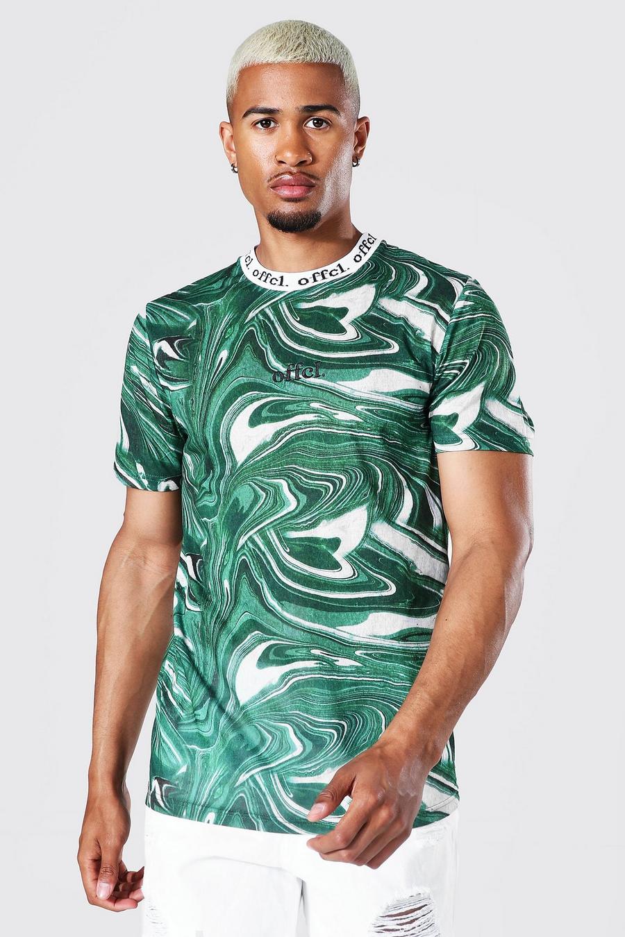 Green Offcl Marble Patterned Jacquard Neck T-shirt image number 1