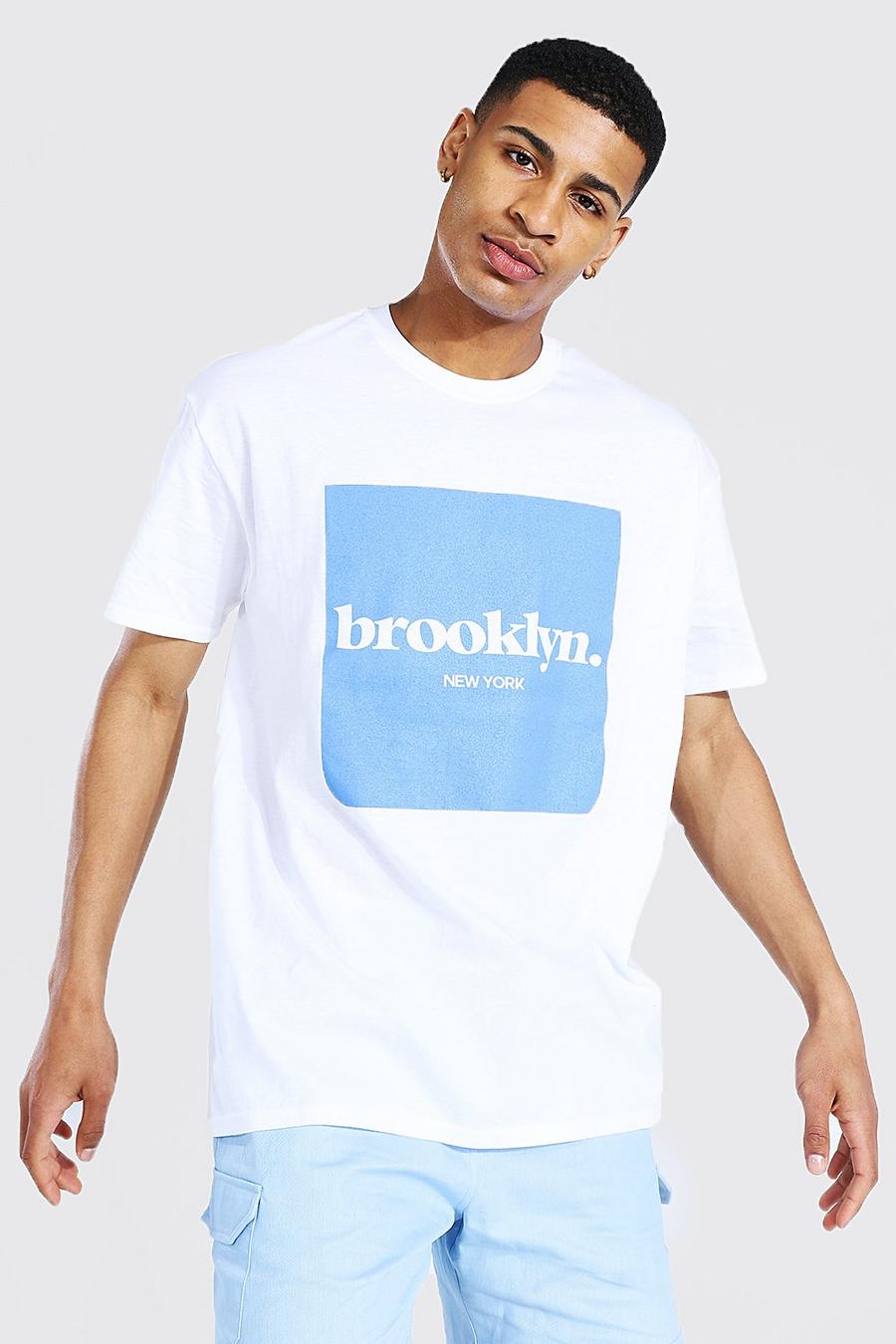 Camiseta ancha con estampado cuadrado de Brooklyn, Blanco image number 1