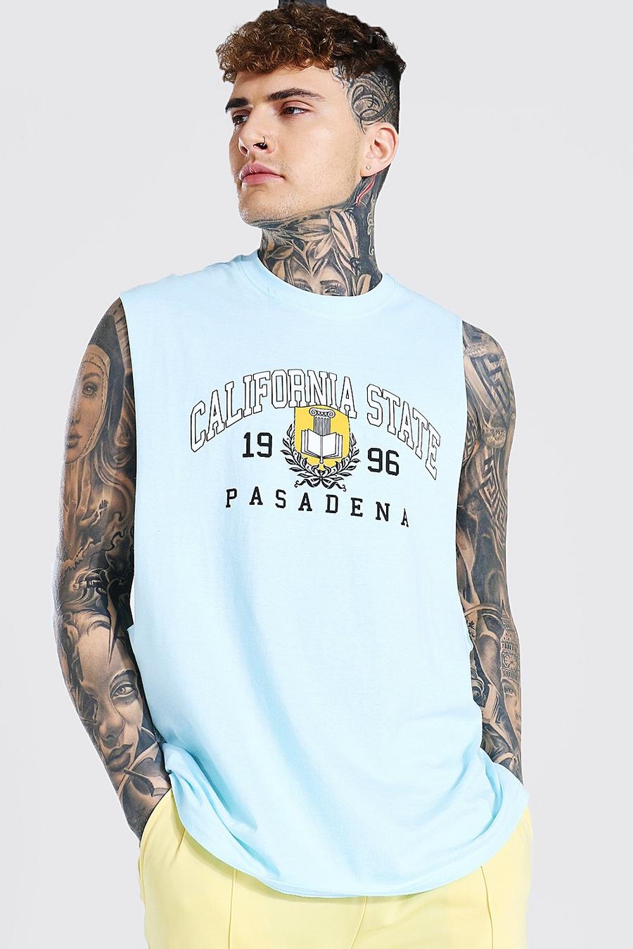 Camiseta de tirantes estilo universitario ancha California, Azul claro image number 1