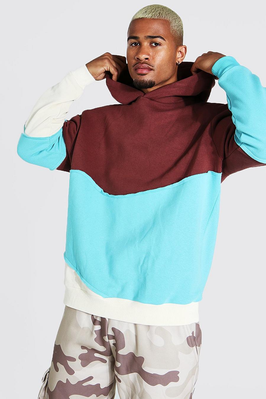 Chocolate Oversize hoodie med blockfärger image number 1