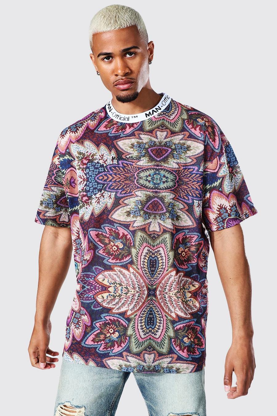 Multi Oversized Man Tapestry Jacquard Neck T-shirt image number 1