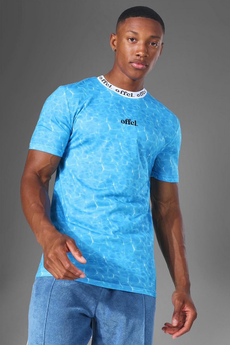 Blue Offcl Muscle Fit Ripple T-Shirt Met Jacquard Hals image number 1