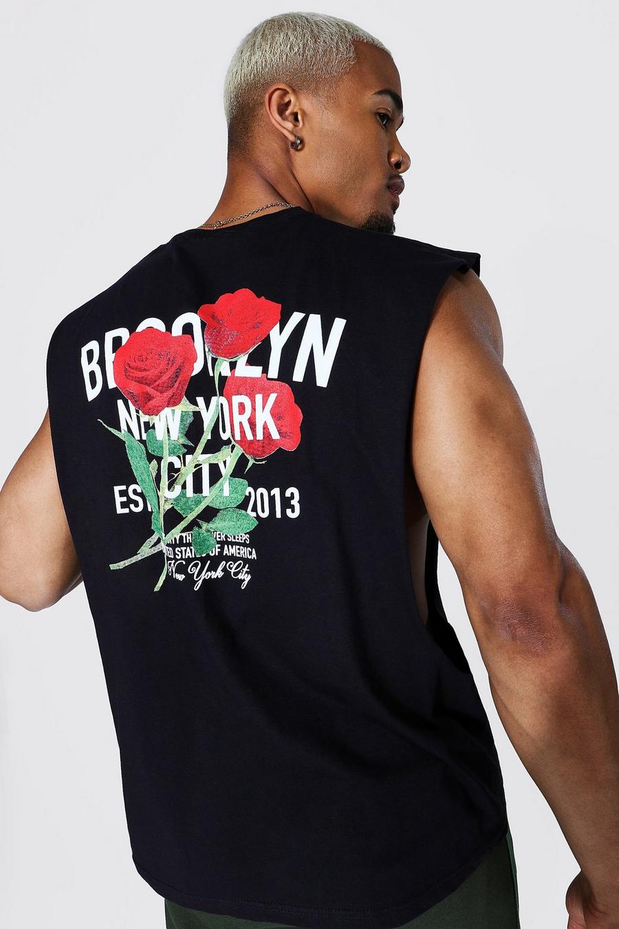 Camiseta de tirantes ancha con estampado en la espalda Brooklyn floral, Negro image number 1