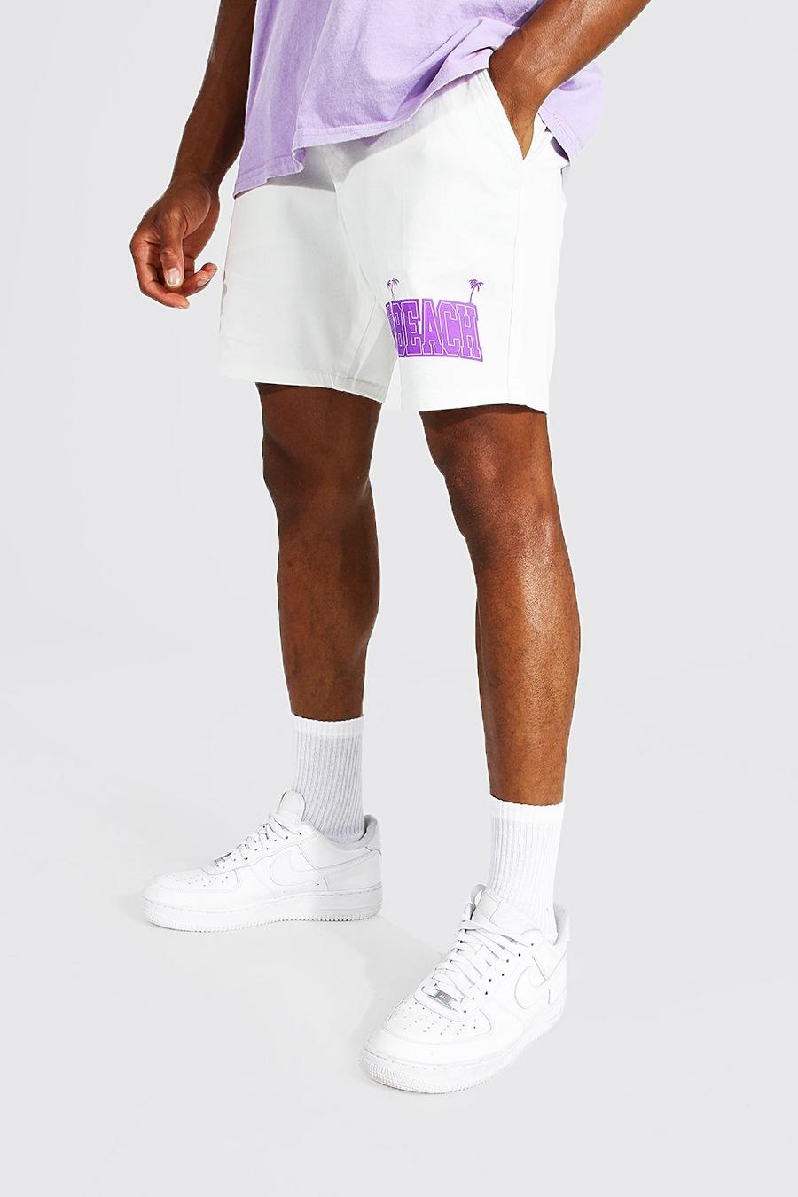 White Slim Fit Chino Short With Varsity Print image number 1