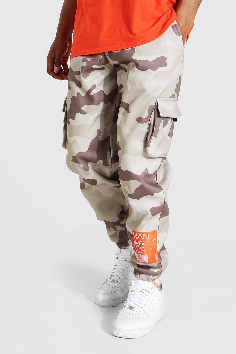 Khaki Regular Fit Camo Cargo Joggers With Label image number 1