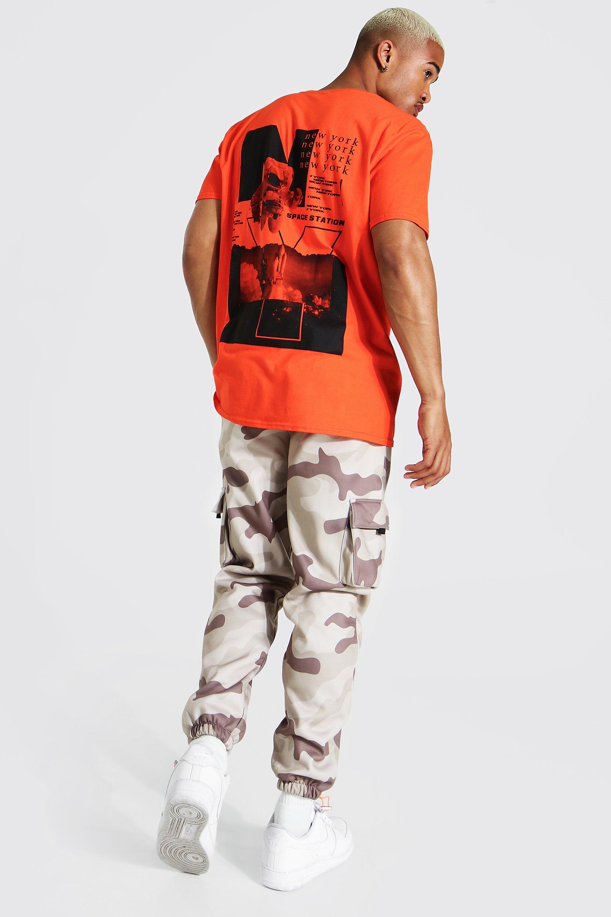 Regular Fit Camo Cargo Joggers With Label boohoo