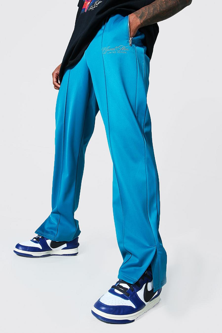 Teal Official Man Tricot Joggers With Split Hem image number 1