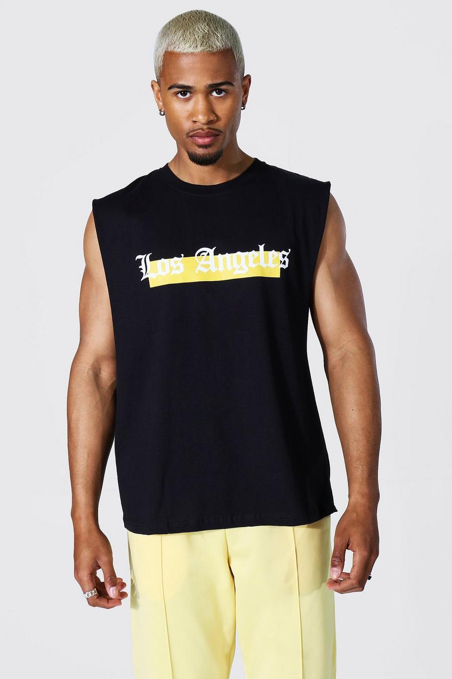 Camiseta de tirantes ancha con gráfico cuadrado de Los Angeles, Negro image number 1