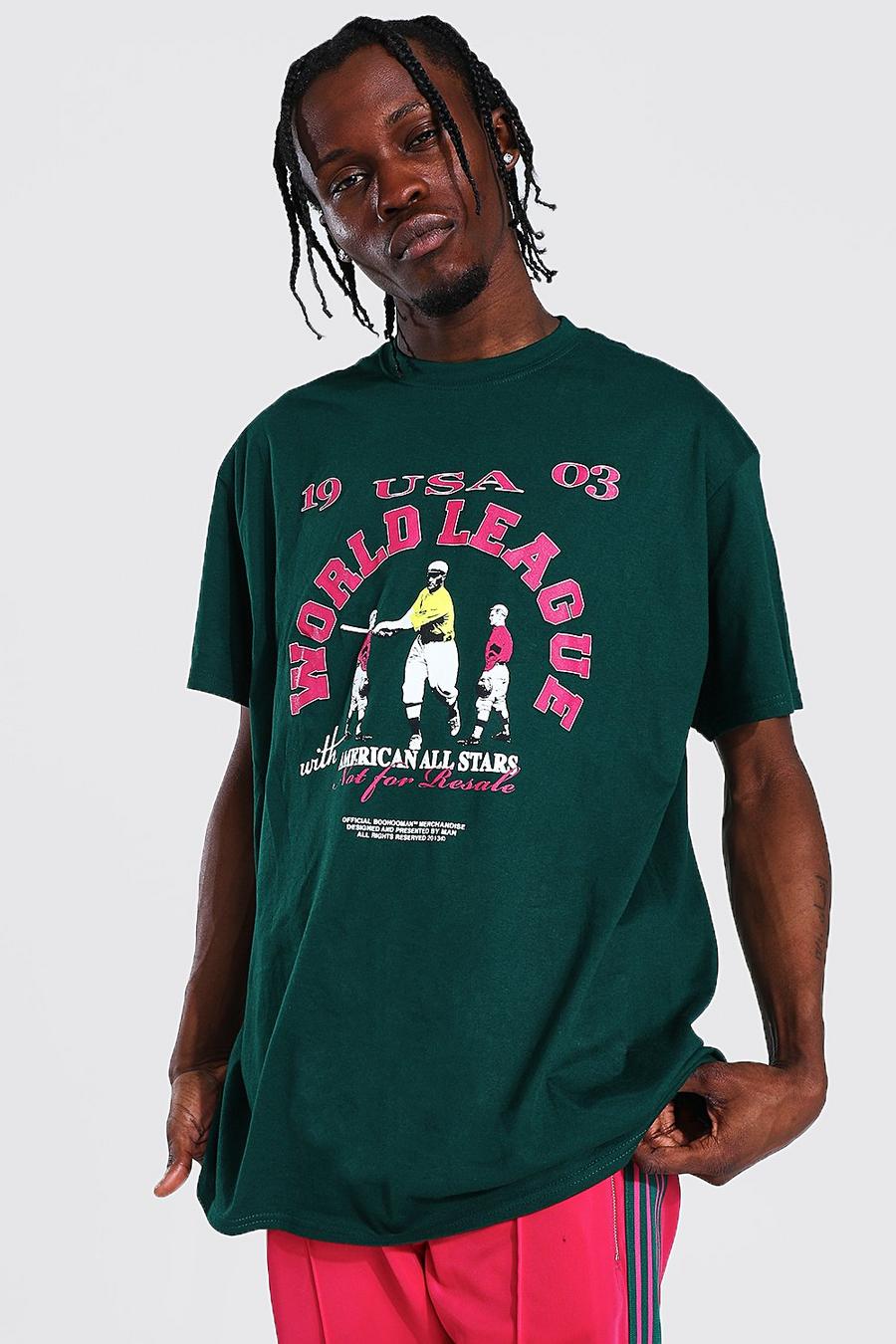 Camiseta ancha con gráfico Retro Baseball, Verde image number 1
