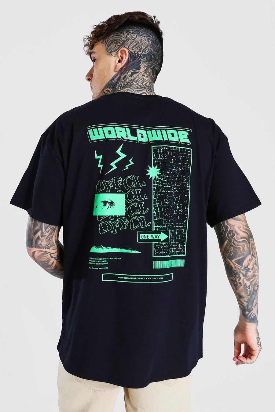 Black Oversized Worldwide Back Print T-shirt image number 1