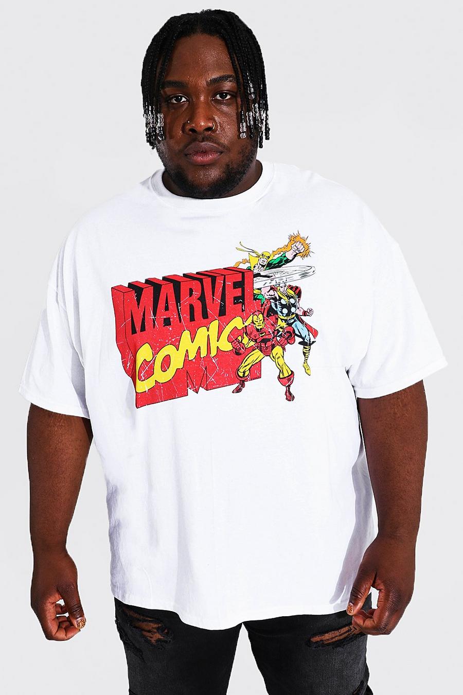 White Plus Marvel Comic Character License T-shirt image number 1