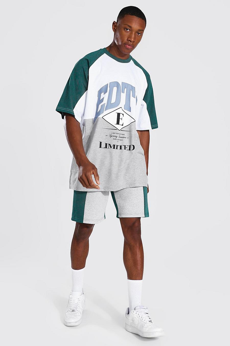 Oversize Colorblock T-Shirt und Shorts Set, Green image number 1