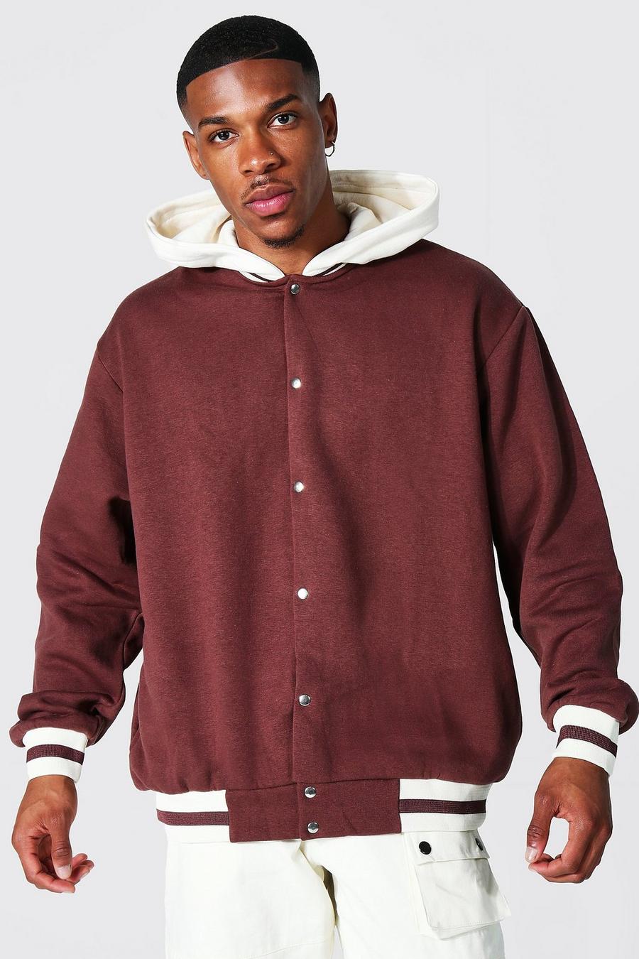 Chocolate Oversized Hooded Jersey Bomber image number 1