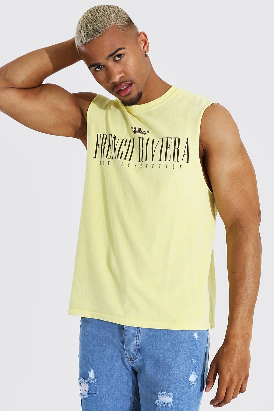Camiseta de tirantes sobreteñida con estampado French Riviera, Amarillo image number 1