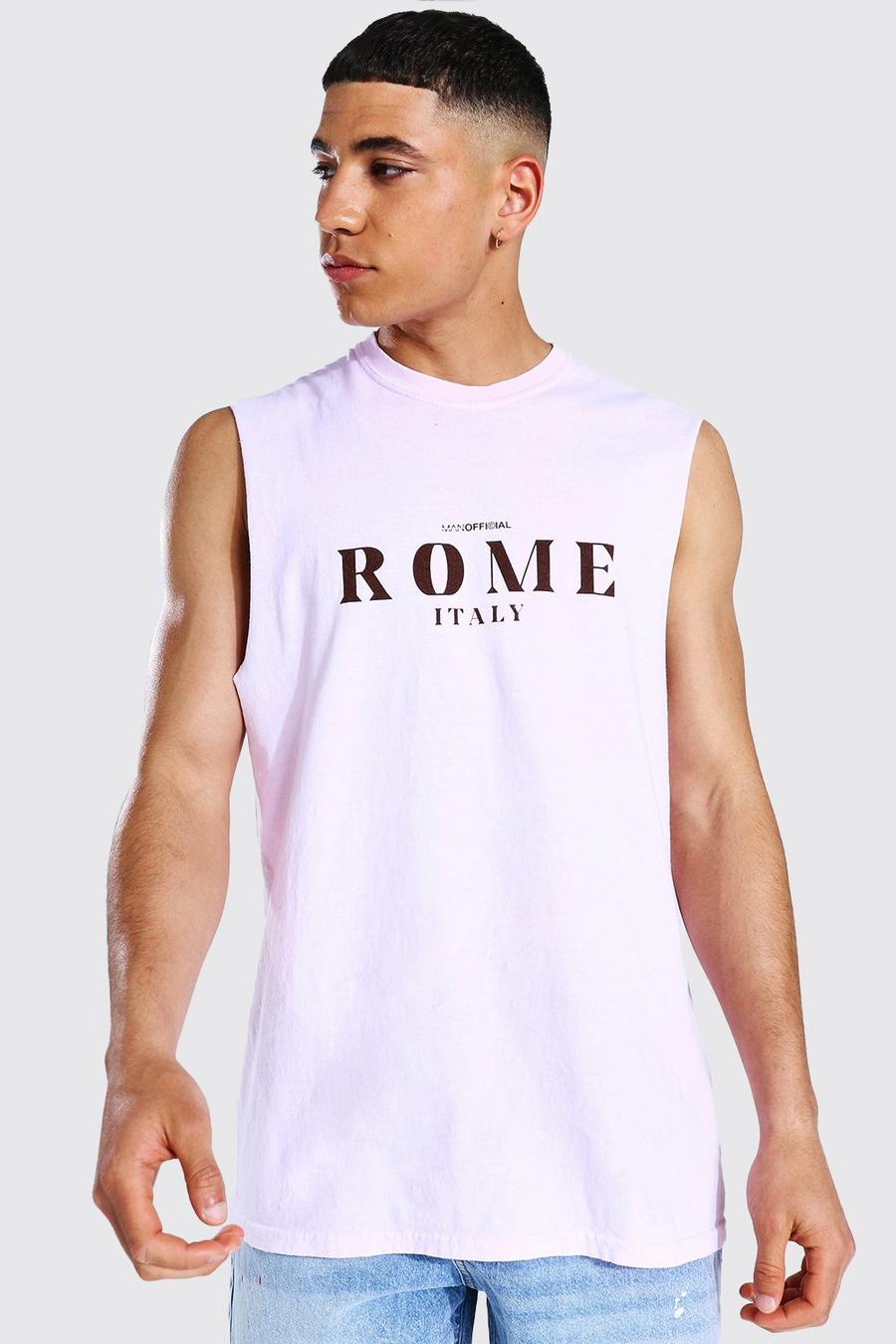 Camiseta de tirantes sobreteñida con estampado Roma Official Man, Rosa pastel image number 1