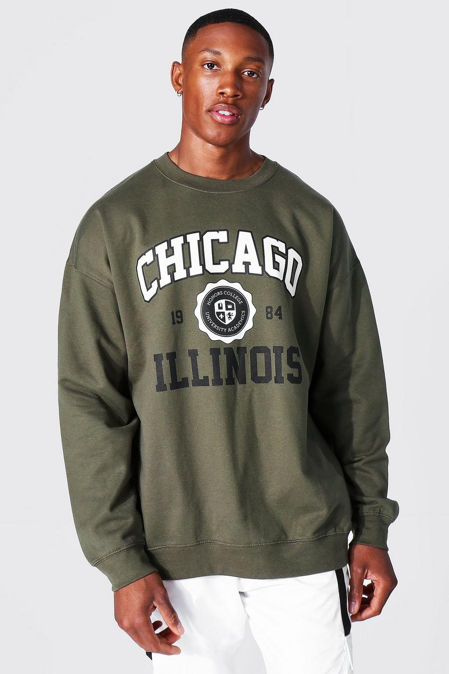 Khaki Oversized Chicago Illinois Varsity Sweatshirt image number 1