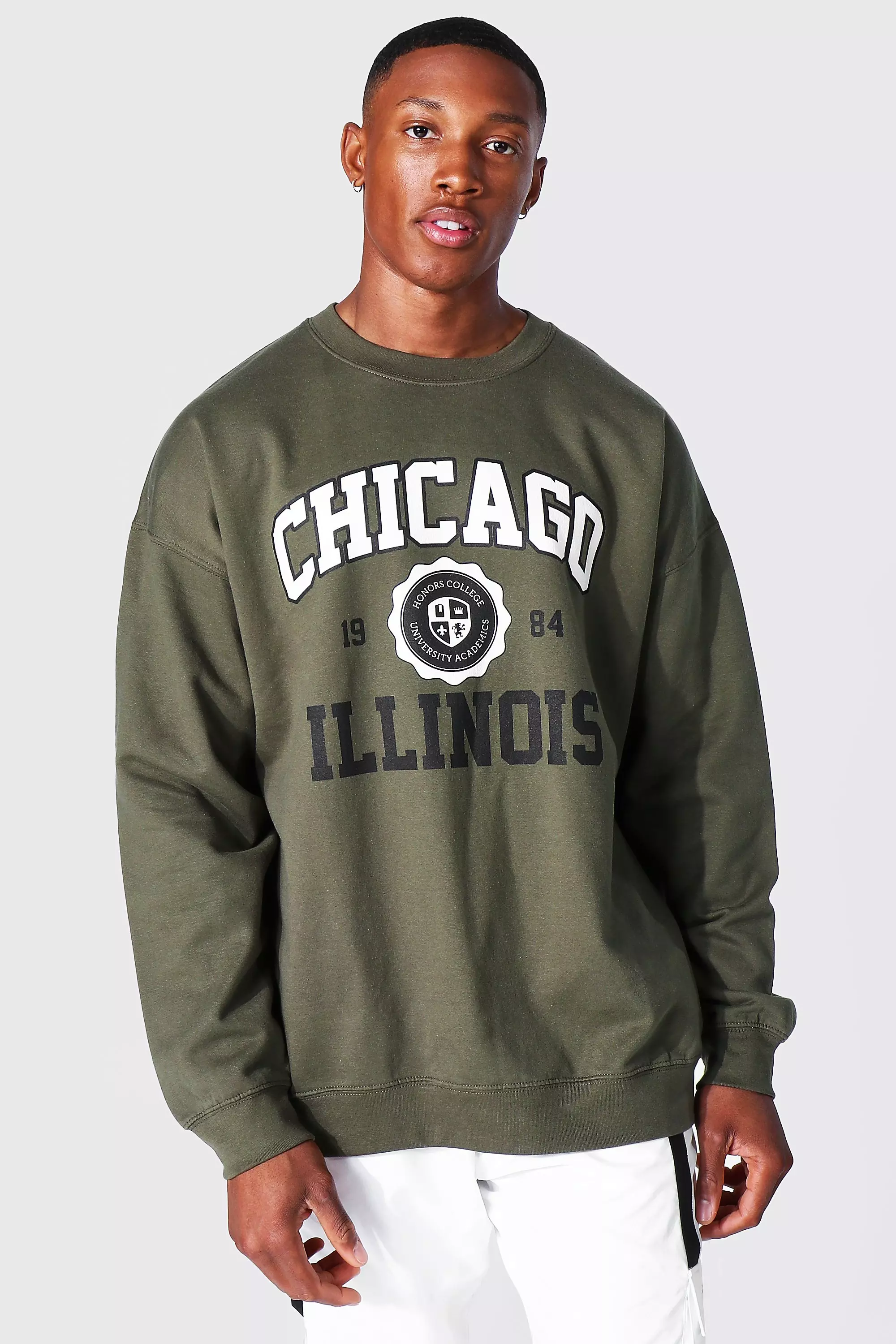 T-shirts & Débardeurs Boohoo  Oversized Chicago Varsity T-shirt White  hommes ⋆ Panini Federal