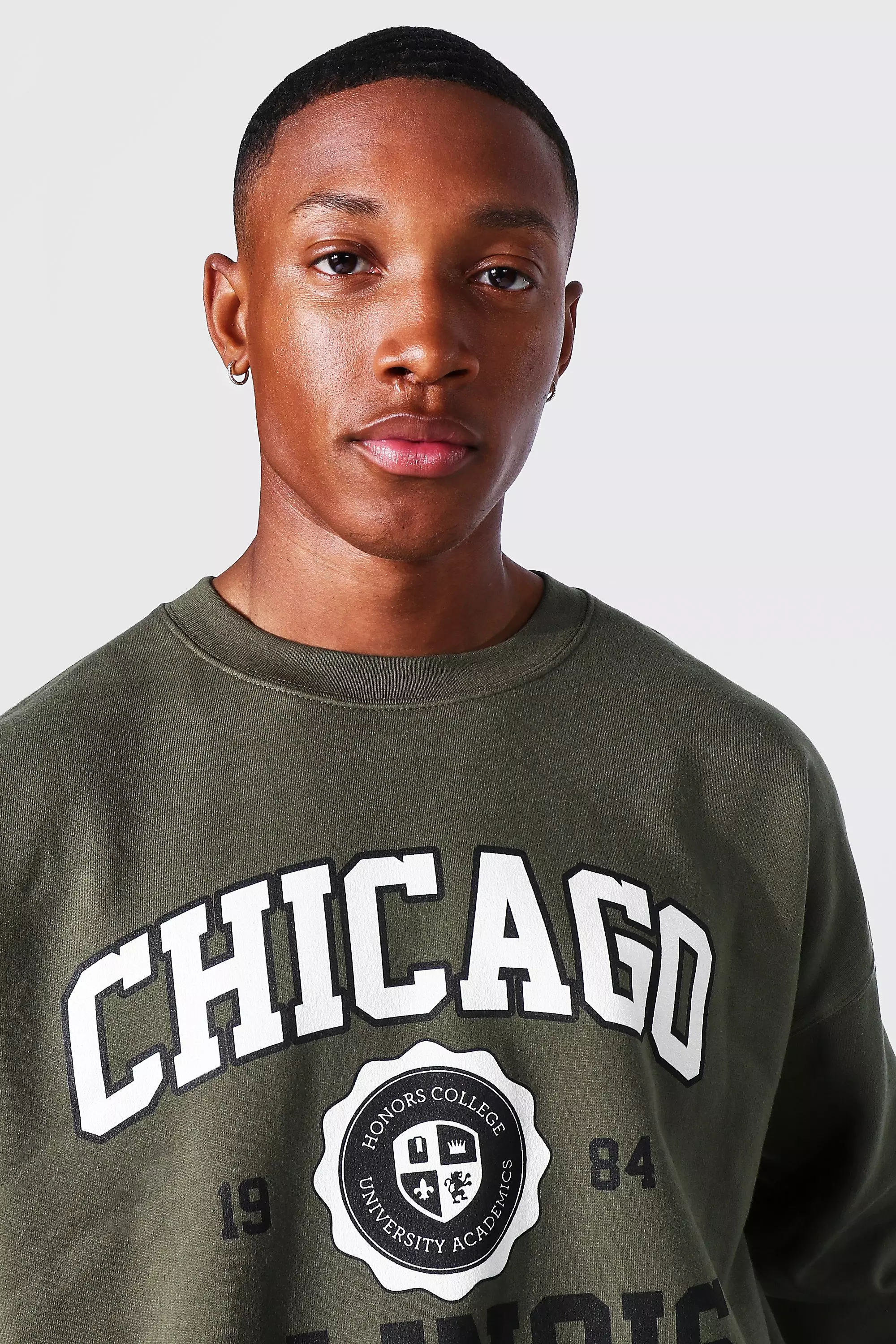 Khaki Chicago Slogan Oversized T Shirt, Tops