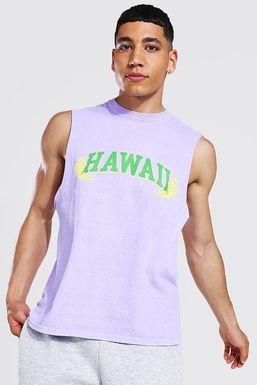 Camiseta de tirantes sobreteñida con estampado Hawaii, Lila image number 1