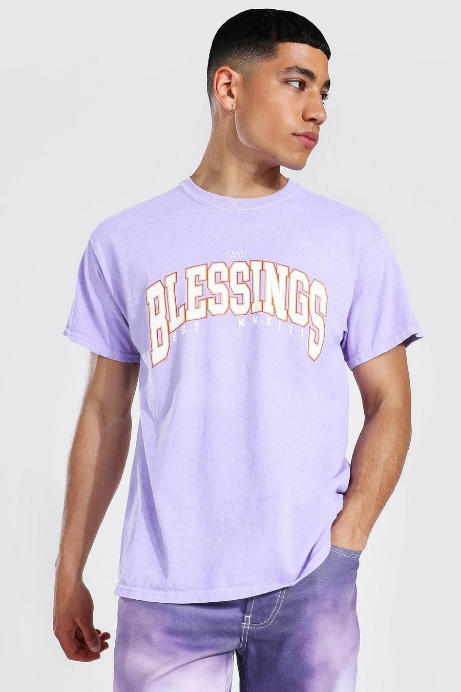 Überfärbtes T-Shirt mit Original Man Blessings-Print, Flieder image number 1