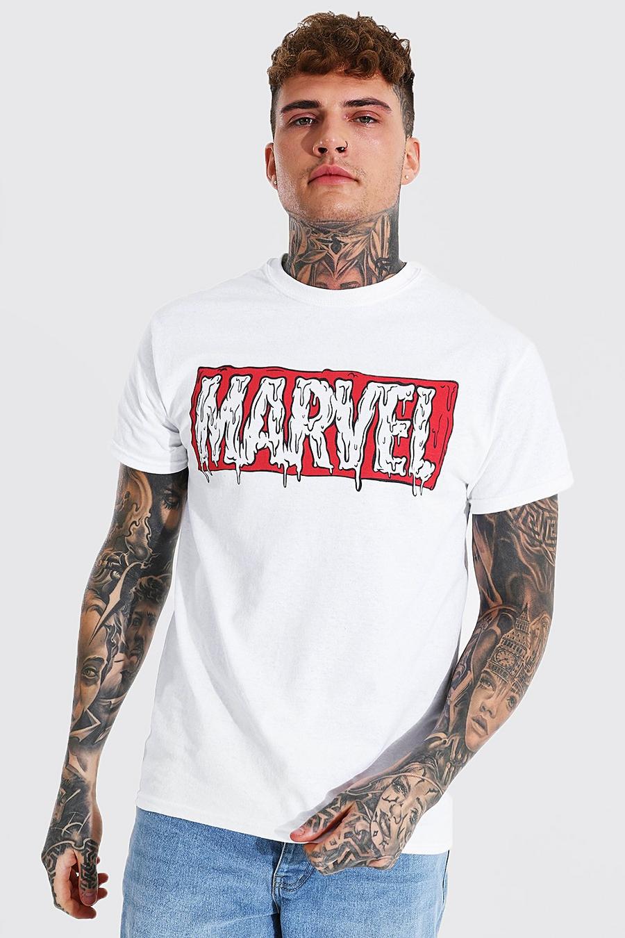 White Gelicenseerd Druipend Marvel Logo T-Shirt image number 1