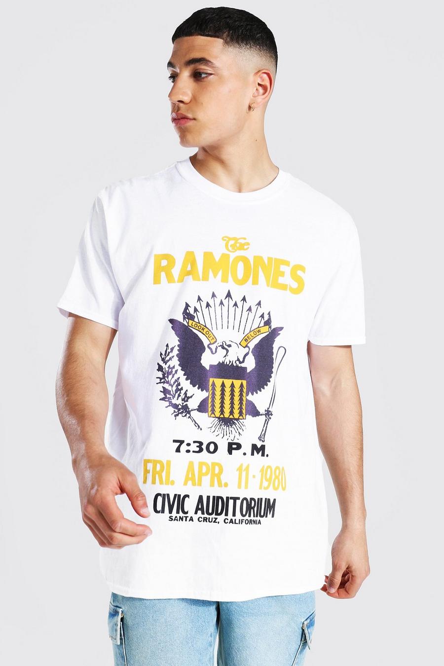 T-Shirt in Übergröße mit lizenziertem Ramones Crest-Print, Weiß image number 1