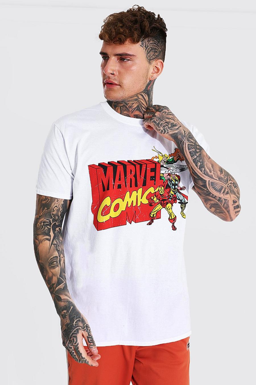 T-shirt con stampa ufficiale della Marvel Comics in stile retrò, Bianco image number 1