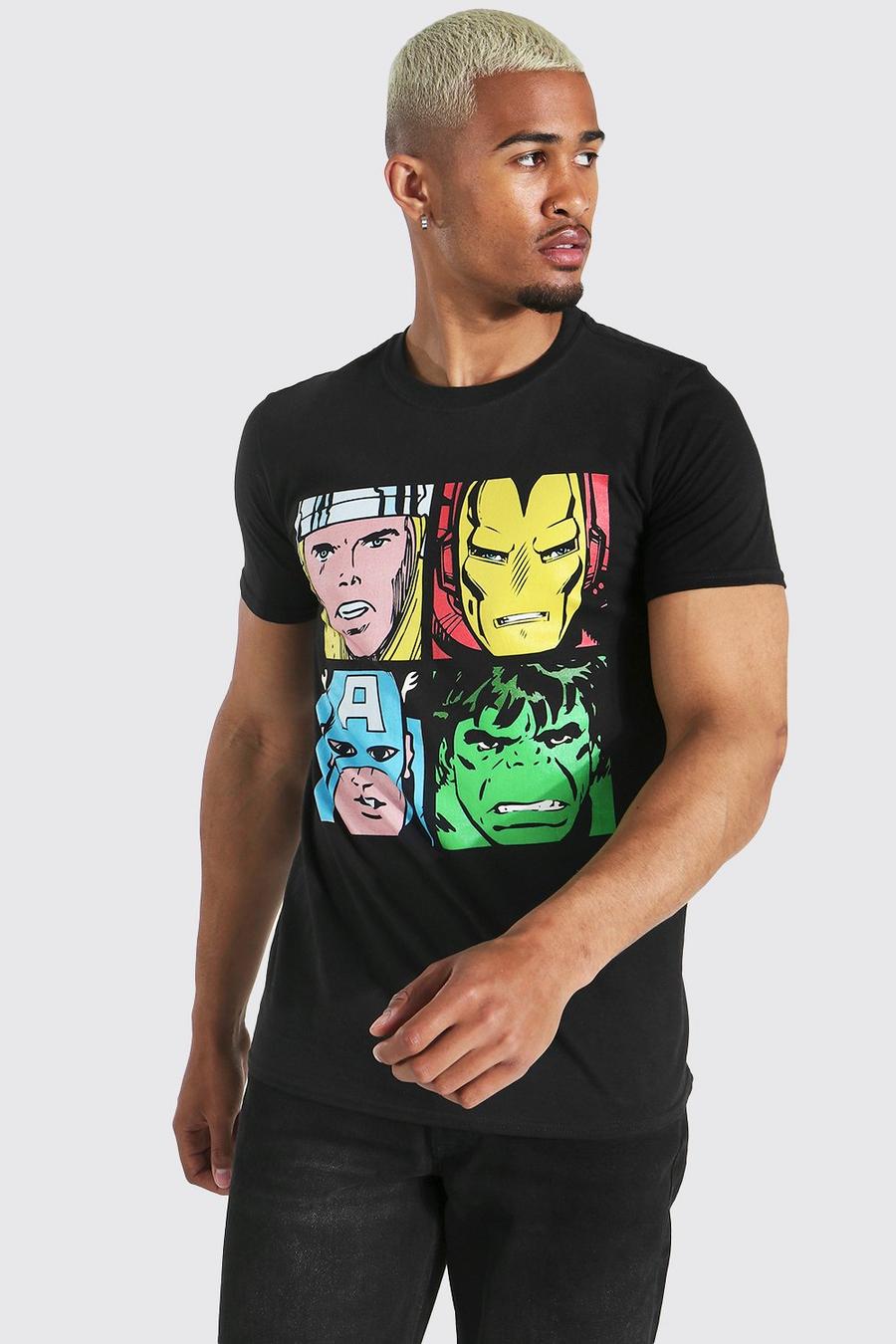 T-shirt con stampa ufficiale dei ritratti dei personaggi Marvel, Nero image number 1
