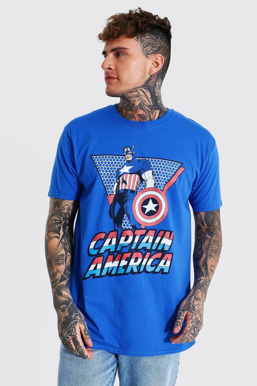 T-shirt con stampa ufficiale di Capitan America della Marvel, Azzurro image number 1
